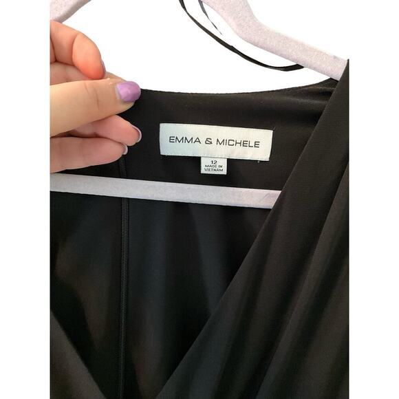 Emma & Michele Jumpsuit Women Size 12 Black Leopard Sleeveless Surplice Neck - Picture 3 of 6